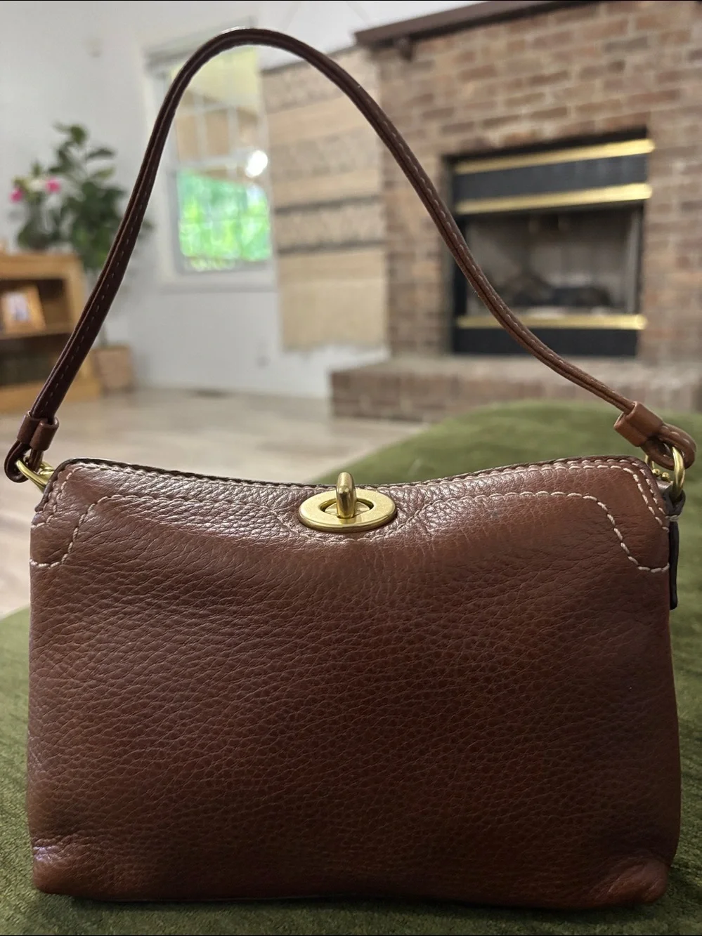 Vintage Y2K Coach Brown Pebbled Leather Turnlock  Pouch / Mini Bag Hand Bag